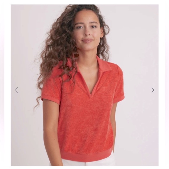 Marine Layer Tops - MARINE LAYER VINTAGE TERRYCLOTH SHORT SLEEVE POLO IN SOFT RED SIZE S